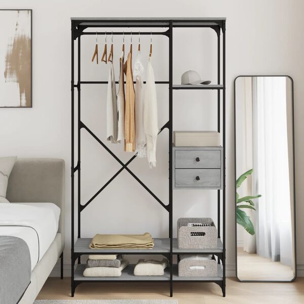 vidaXL sz&uuml;rke sonoma szerelt fa ruh&aacute;sszekr&eacute;ny fi&oacute;kokkal 100x40x180 cm