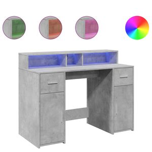 vidaXL betonsz&uuml;rke szerelt fa &iacute;r&oacute;asztal LED-vil&aacute;g&iacute;t&aacute;ssal 120x55x91 cm