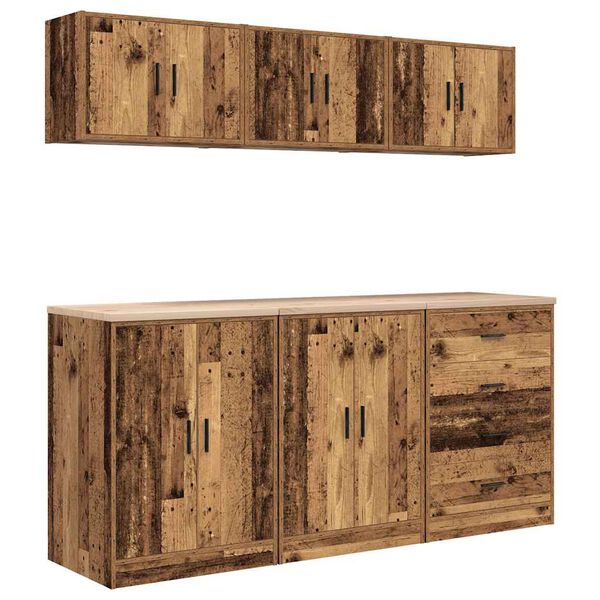 vidaXL 6 db antik fa színű szerelt fa garázs szekrények