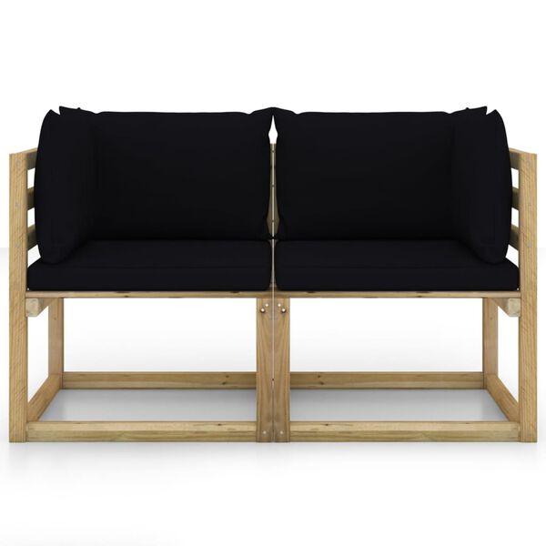 vidaXL 2 db z&ouml;ld impregn&aacute;lt fenyőfa kerti sarokkanap&eacute; p&aacute;rn&aacute;kkal