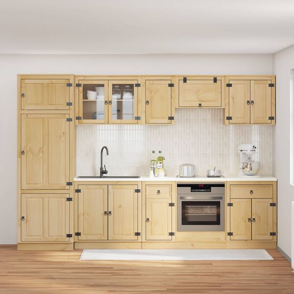 vidaXL Cabinet fi&oacute;kkal polcokkal t&aacute;rol&oacute;val 9 pcs M&eacute;z T&ouml;m&ouml;r fenyőfa