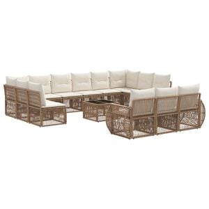 vidaXL Kerti Kanap&eacute; Szett 14 pcs Beige &eacute;s Kr&eacute;msz&iacute;nű polirattan