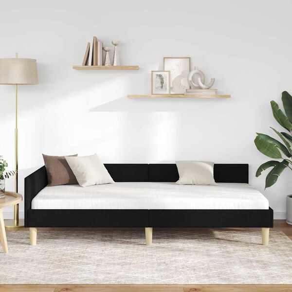 vidaXL Sarokágy keret fejtámlával Fekete 90 x 190 cm szövet