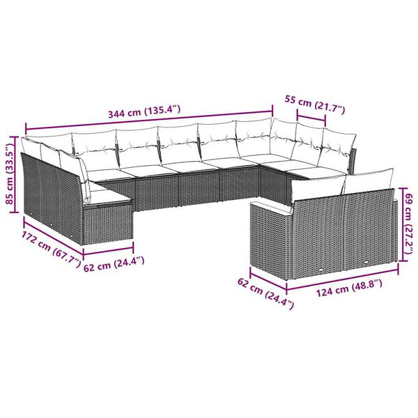 vidaXL 12 r&eacute;szes fekete polyrattan kerti &uuml;lőgarnit&uacute;ra p&aacute;rn&aacute;kkal