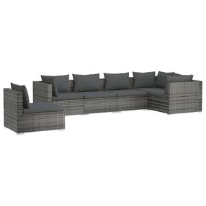 vidaXL 6 r&eacute;szes sz&uuml;rke polyrattan kerti &uuml;lőgarnit&uacute;ra p&aacute;rn&aacute;kkal