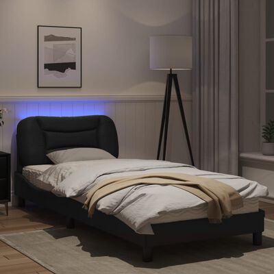 vidaXL fekete műbőr ágykeret LED-világítással 80 x 200 cm