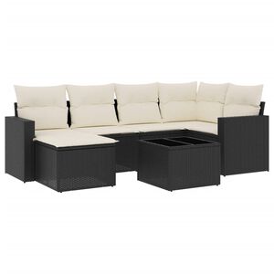 vidaXL 7 r&eacute;szes fekete polyrattan kerti &uuml;lőgarnit&uacute;ra p&aacute;rn&aacute;val