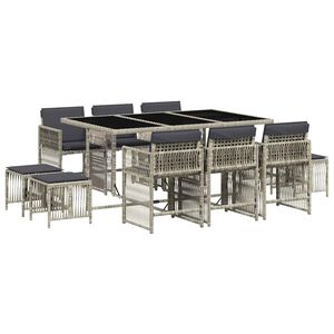 vidaXL 11 r&eacute;szes vil&aacute;gossz&uuml;rke polyrattan kerti &uuml;lőgarnit&uacute;ra p&aacute;rn&aacute;kkal