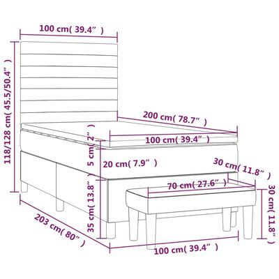 vidaXL világosszürke bársony rugós ágy matraccal 100 x 200 cm