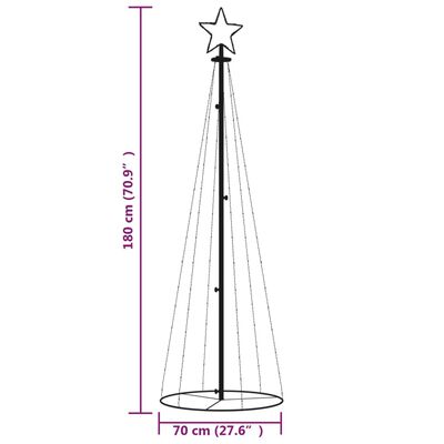 vidaXL kúp alakú karácsonyfa 108 meleg fehér LED-del 70 x 180 cm