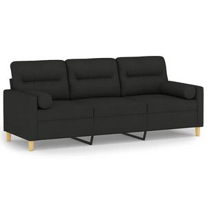 vidaXL 3 szem&eacute;lyes fekete sz&ouml;vet kanap&eacute; d&iacute;szp&aacute;rn&aacute;kkal 180 cm
