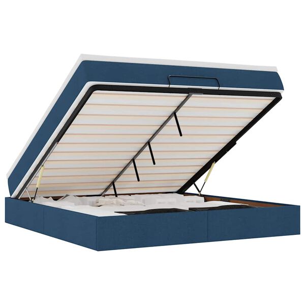 vidaXL Ottomán ágykeret matraccal kék 160x200cm szövet