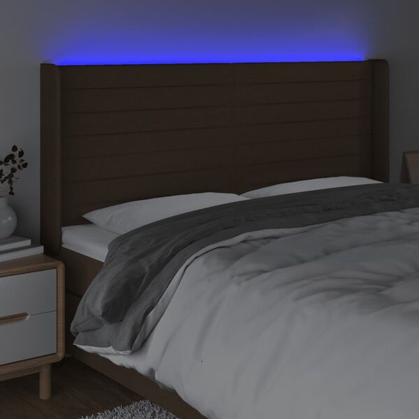 vidaXL s&ouml;t&eacute;tbarna sz&ouml;vet LED-es fejt&aacute;mla 163x16x118/128 cm
