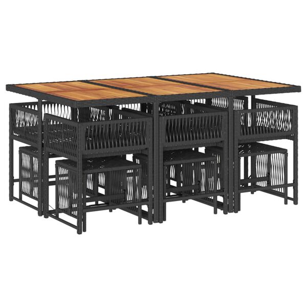 vidaXL 11 r&eacute;szes fekete polyrattan kerti &eacute;tkezőgarnit&uacute;ra p&aacute;rn&aacute;kkal