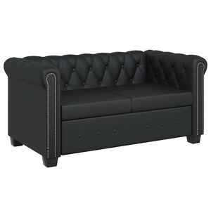 vidaXL 2 szem&eacute;lyes fekete műbőr Chesterfield kanap&eacute;