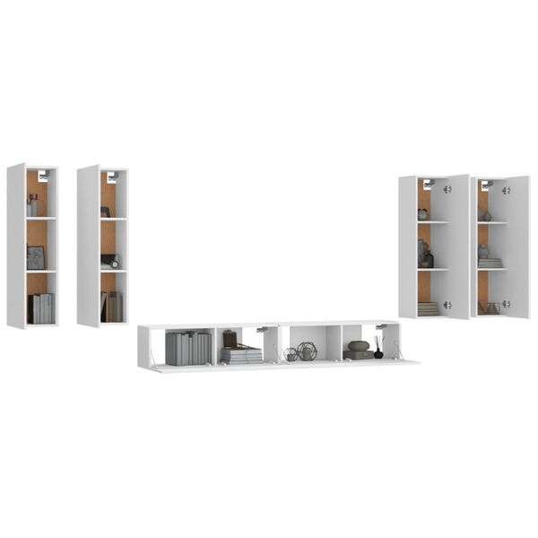 vidaXL 6 r&eacute;szes feh&eacute;r szerelt fa TV-szekr&eacute;nyszett