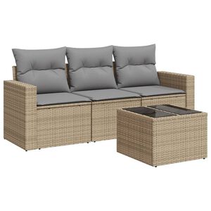 vidaXL 4 r&eacute;szes b&eacute;zs polyrattan kerti &uuml;lőgarnit&uacute;ra p&aacute;rn&aacute;kkal