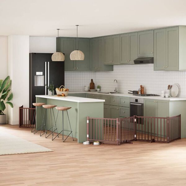 vidaXL barna ny&aacute;rfa 6 paneles &ouml;sszecsukhat&oacute; kutyakapu ajt&oacute;val 480 cm