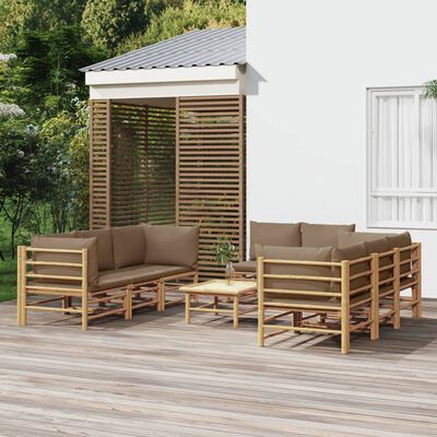 vidaXL 9 részes bambusz kerti ülőgarnitúra tópszínű párnákkal
