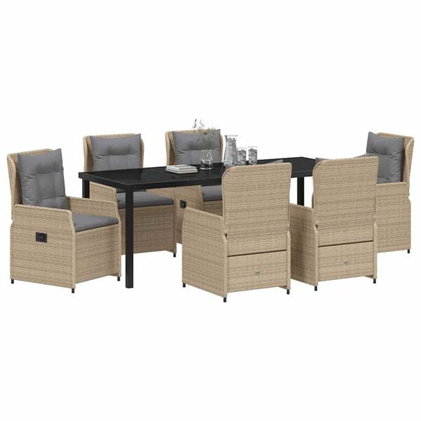 vidaXL Kert &eacute;tkező szett 7 pcs Beige &eacute;s Vil&aacute;gossz&uuml;rke polirattan