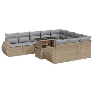 vidaXL 11 r&eacute;szes b&eacute;zs polyrattan kerti &uuml;lőgarnit&uacute;ra p&aacute;rn&aacute;kkal