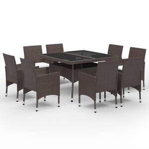 vidaXL 9 r&eacute;szes barna polyrattan &eacute;s &uuml;veg kerti &eacute;tkezőgarnit&uacute;ra