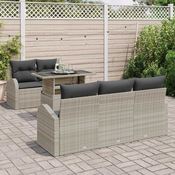 vidaXL Kerti Kanapé Szett párnával 6 pcs Világosszürke Poly Rattan