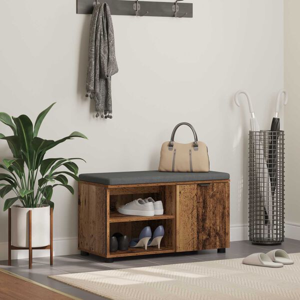 vidaXL Előt&eacute;r pad ajt&oacute;val &Ouml;reg fa 80 x 38 x 46 cm Műanyag Fa &eacute;s Sz&ouml;vet