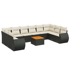 vidaXL 11 r&eacute;szes fekete polyrattan kerti &uuml;lőgarnit&uacute;ra p&aacute;rn&aacute;kkal