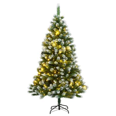 vidaXL csuklópántos műkarácsonyfa 130 LED-del és hópehellyel 210 cm
