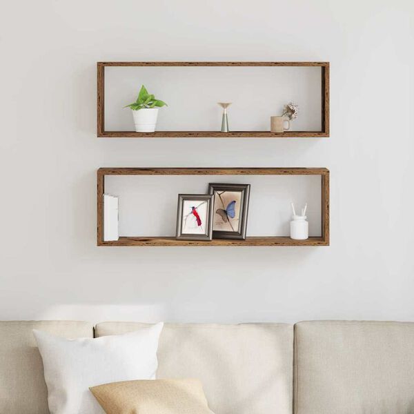 vidaXL Fali Polc polcokkal 2 pcs Régi fa 80 x 15 x 26 cm Faanyag