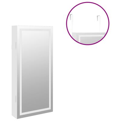 vidaXL fehér falra szerelhető tükrös ékszerszekrény LED fényekkel