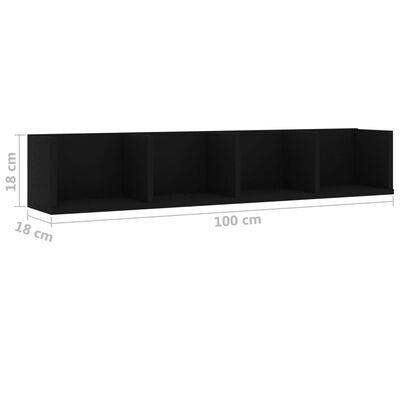 vidaXL fekete forgácslap CD-tartó fali polc 100 x 18 x 18 cm