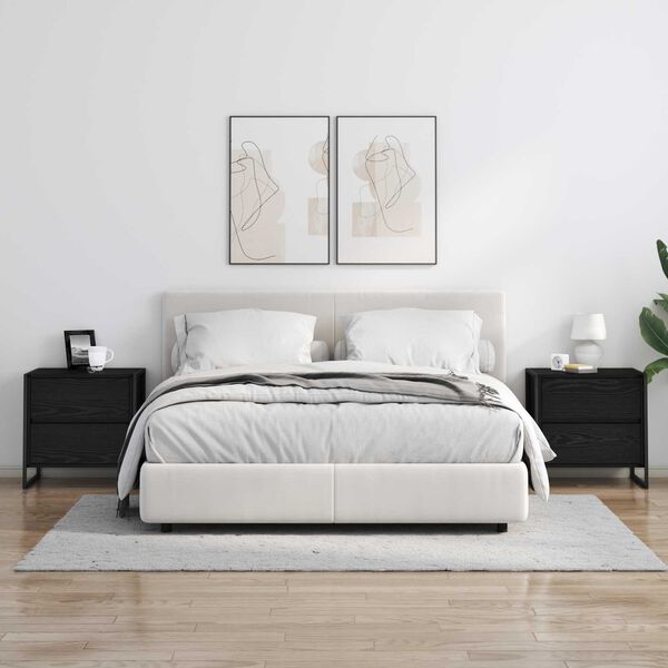 vidaXL &Eacute;jjeli asztal 2 pcs Fekete t&ouml;lgy 50 x 39.5 x 50 cm Faanyag