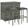 vidaXL 3 r&eacute;szes sz&uuml;rke polyrattan b&aacute;rszett