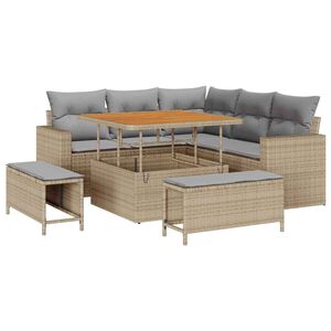 vidaXL Kerti Kanap&eacute; Szett 9 pcs Beige &eacute;s Vil&aacute;gossz&uuml;rke polirattan