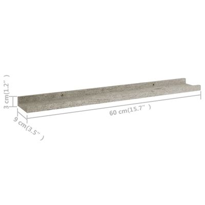vidaXL 2 db betonszürke fali polc 60 x 9 x 3 cm