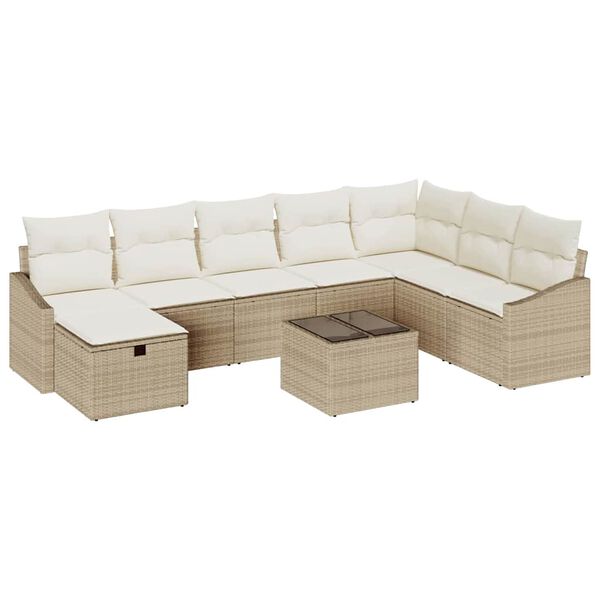 vidaXL Kerti Kanap&eacute; Szett 9 pcs B&eacute;zs 55 x 62 x 69 cm Poli rattan