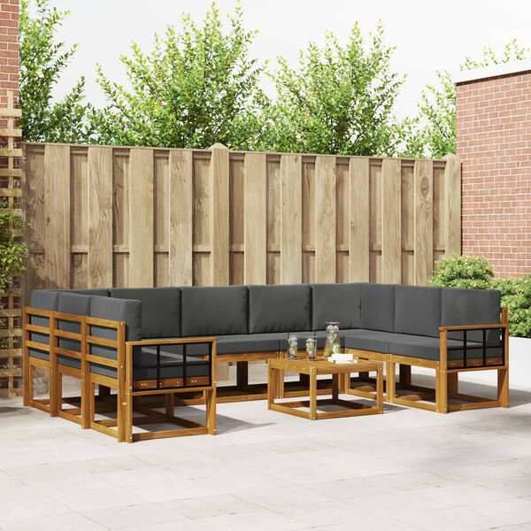 vidaXL K&uuml;lt&eacute;ri kanap&eacute; szett p&aacute;rn&aacute;val 10 pcs Term&eacute;szetes &eacute;s antracit