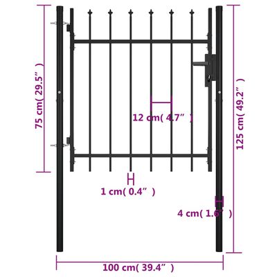 vidaXL ajtós lándzsahegy tetejű kerítéskapu 100 x 75 cm