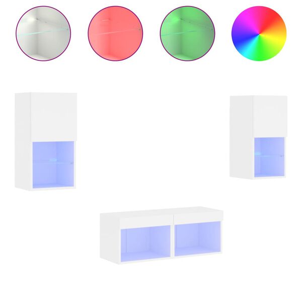 vidaXL 4 darab feh&eacute;r falra szerelhető TV-szekr&eacute;ny LED-del