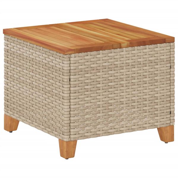 vidaXL bézs polyrattan és akácfa kerti asztal 45 x 45 x 37 cm