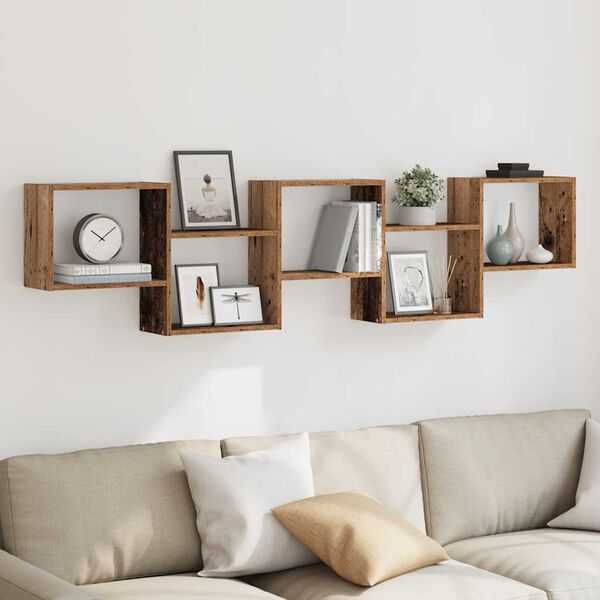 vidaXL antik fa sz&iacute;nű szerelt fa fali kockapolc 5 rekeszes sz&iacute;nű