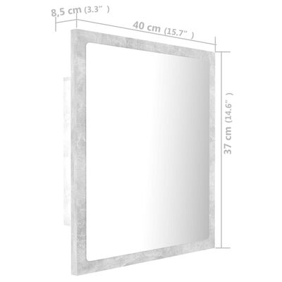 vidaXL betonszürke akril LED-es fürdőszobatükör 40x8,5x37 cm