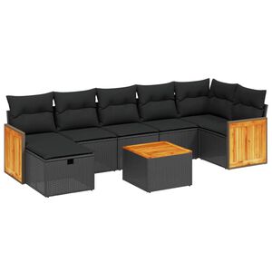 vidaXL 8 r&eacute;szes fekete polyrattan kerti &uuml;lőgarnit&uacute;ra p&aacute;rn&aacute;kkal