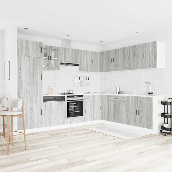 vidaXL 14 darabos konyhaszekr&eacute;ny szett Porto sz&uuml;rke sonoma műfa