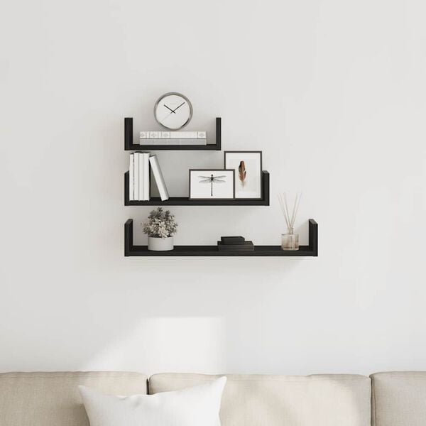 vidaXL 3 db fekete tölgy szerelt fa fali polc