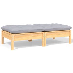 vidaXL k&eacute;tszem&eacute;lyes t&ouml;m&ouml;r fenyőfa kerti kanap&eacute; sz&uuml;rke p&aacute;rn&aacute;kkal