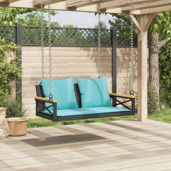 vidaXL fekete polyrattan hintapad p&aacute;rn&aacute;kkal 109 x 62 x 40 cm