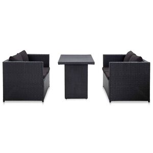 vidaXL 3 r&eacute;szes fekete polyrattan kerti b&uacute;torszett p&aacute;rn&aacute;kkal